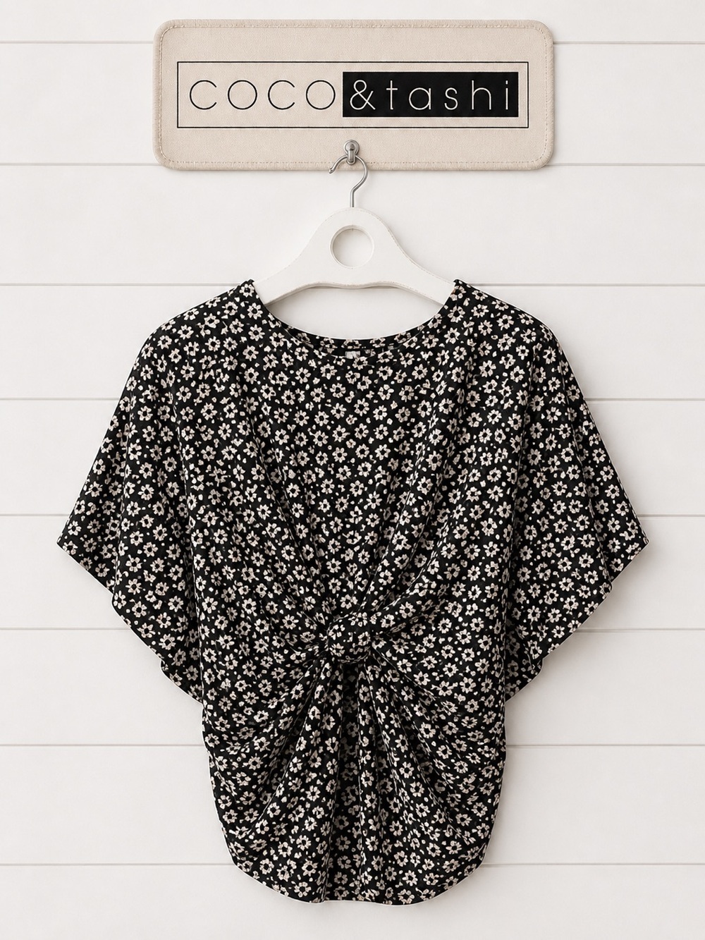 COCO & TASHI – Black floral blouse, size S/P